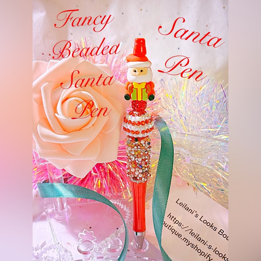 Santa Pen - Red and White/presents/gifts/rhinestone pen/red pen/Santa hat